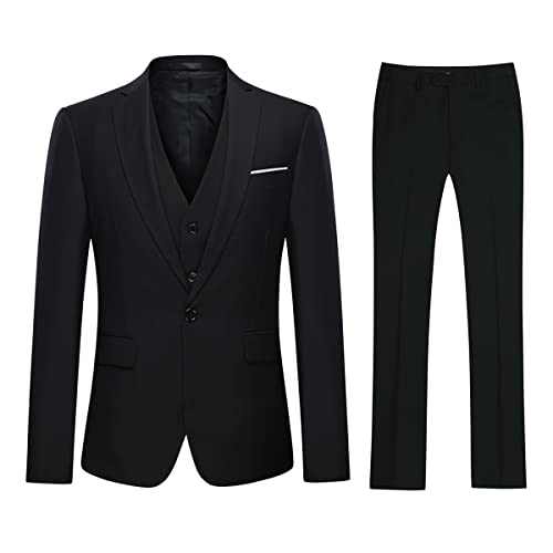 YOUTHUP Herren Anzug Slim Fit 3 Teilig Anzüge für Hochzeit Business Herrenanzug Sakko Anzughose Weste, Schwarz, 3XL von YOUTHUP