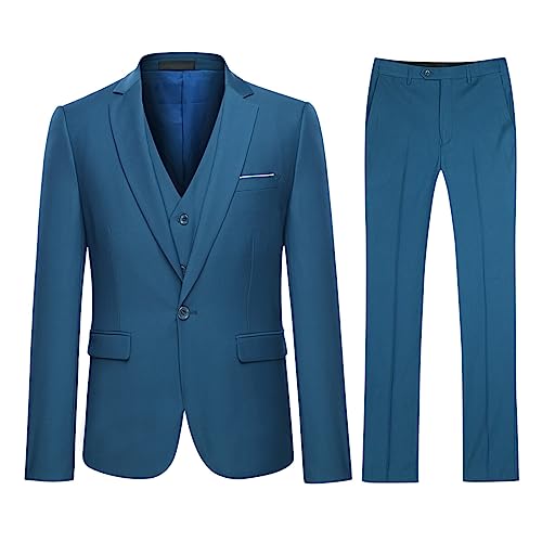 YOUTHUP Herren Anzug Slim Fit 3 Teilig Anzüge für Hochzeit Business Herrenanzug Sakko Anzughose Weste, Blau, S von YOUTHUP