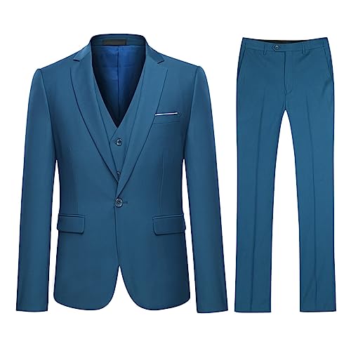 Herren Anzug Regular Fit Business Anzüge 3-Teilig Anzugjacke Anzughose Weste Blau X-Large von YOUTHUP