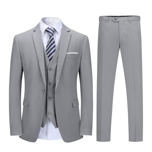 YOUTHUP Herren Anzug Slim Fit 3 Teilig Anzüge für Hochzeit Business Herrenanzug Sakko Anzughose Weste, Hellgrau, M YOUTHUP Herren Anzug Slim Fit 3 Teilig Anzüge für Hochzeit Business Herrenanzug Sakko Anzughose Weste, Hellgrau, M von YOUTHUP