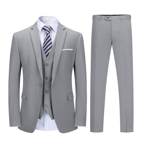 YOUTHUP Herren Anzug Slim Fit 3 Teilig Anzüge für Hochzeit Business Herrenanzug Sakko Anzughose Weste, Hellgrau, M von YOUTHUP