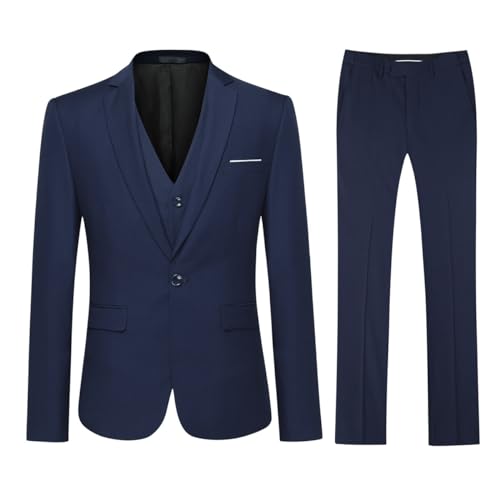 YOUTHUP Herren Anzug Slim Fit 3 Teilig Anzüge für Hochzeit Business Herrenanzug Sakko Anzughose Weste, Navy, S von YOUTHUP