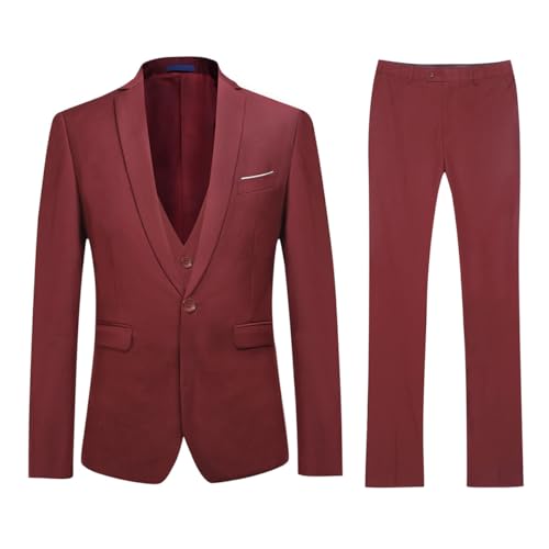 YOUTHUP Herren Anzug Slim Fit 3 Teilig Anzüge für Hochzeit Business Herrenanzug Sakko Anzughose Weste, Rot, L von YOUTHUP