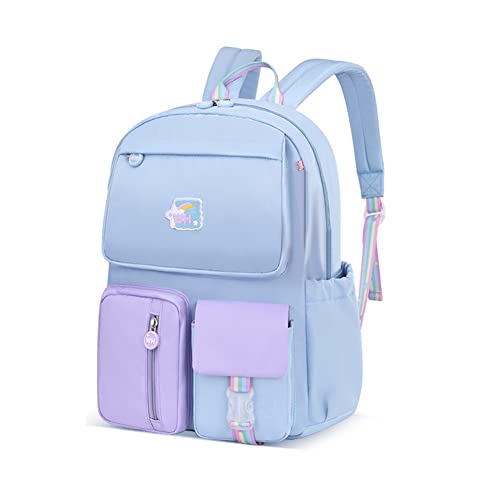 EHOTER 2022 neue Regenbogen Vorschule Rucksack Wasserdichte Schule Rucksack Kleine Kind Buch Tasche für Teens Mädchen Student Grundschule Geschenk Reise Laptop Satchel, Blau+Violett, Tagesrucksack von EHOTER