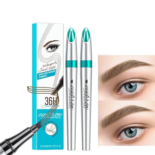 3D Augenbrauenstift mit 4 Gabelspitzen Micro Kopf 4 Punkt Flüssiger Augenbrauen Microblading Stift Langanhaltend Wasserdicht Natürliche Brauenstift Fraun Damen Make-up Geschenk (A*2) von EHOTER