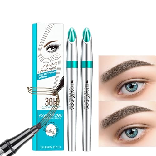 3D Augenbrauenstift mit 4 Gabelspitzen Micro Kopf 4 Punkt Flüssiger Augenbrauen Microblading Stift Langanhaltend Wasserdicht Natürliche Brauenstift Fraun Damen Make-up Geschenk (B*2) von EHOTER