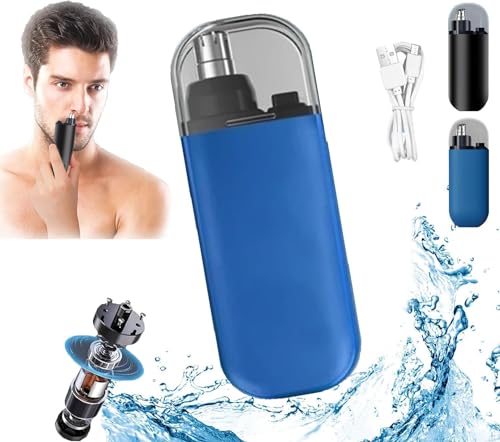 CleanLook Tragbarer Nasenhaarschneider, Tragbarer Ohr- und Nasenhaarschneider für Männer und Frauen, wiederaufladbar, wasserdicht, Dual-Kantenklingen, Trimmer, Nasenhaarentferner (Blau) von EHOTER