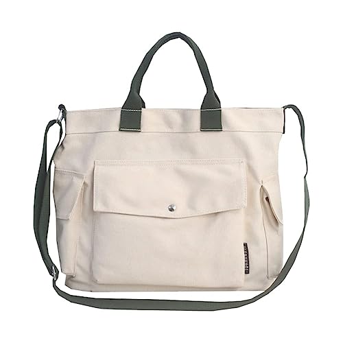 EHOTER Canvas Tasche Damen Herren Umhängetasche Täglich Canvas Tote Bag Schultertasche Shopper Lässige Laptop Bag Henkeltasche Einkaufstasche Stofftasche für Uni Arbeit Schule Reise Einkaufen (Weiß) von EHOTER