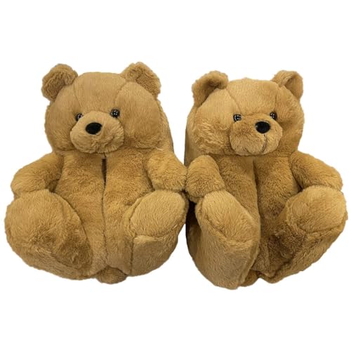 EHOTER Damen Plüsch Teddybär Hausschuhe Teddybären Hausschuhe Fuzzy Tier Hausschuhe Niedlich Haus Hausschuhe Plüsch Home Indoor Warm Winter All Inclusive Haus Hausschuhe für Frauen Männer, hellbraun, von EHOTER