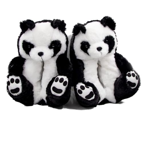 EHOTER Damen Plüsch Teddybär Hausschuhe Teddybären Hausschuhe Fuzzy Tier Hausschuhe Plüsch Home Indoor Warm Winter All Inclusive Haus Hausschuhe für Damen Herren, panda, Einheitsgröße von EHOTER