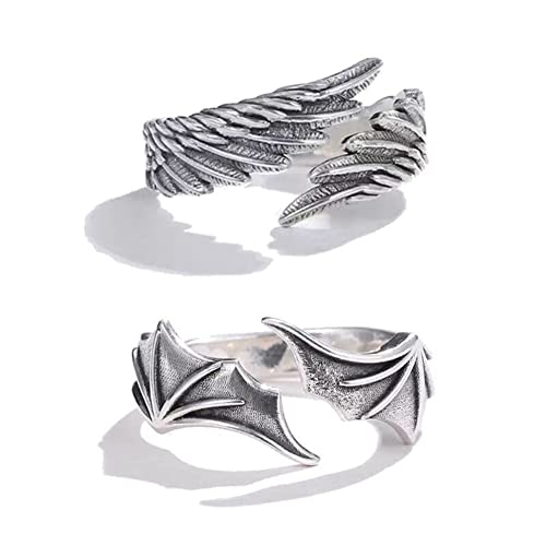 EHOTER Engel und Teufel Ringe Engelsflügel Ring Angel Devil Wings Ring Einstellbare Öffnung Paar Ring Personalisierte Geburtstagsgeschenk Accessoires für Damen Herren von EHOTER