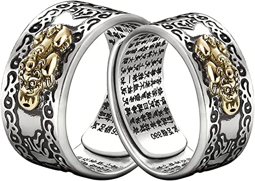 EHOTER Feng Shui Ring Verstellbarer Pixiu Ring Glücksreichtumsring 2 STK Verstellbares Pixiu Amulett Glücksring Mantra Schutz Reichtumsring Für Damen Herren von EHOTER