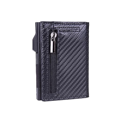 Geldbörse Herren Ultra Slim Wallet Kreditkartenetui Geldbeutel Jungen Portemonnaie mit RFID Schutz Magnetisch Verschluss Münzfach Herrenbrieftasche Automatisch Pop-up-Kartenhalter (Schwarz) von EHOTER