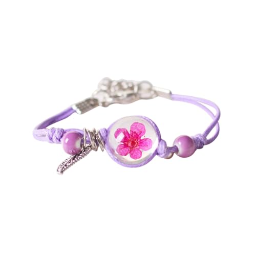 EHOTER Getrocknete Blume Glas Kugel Armband für Frauen Mädchen Pfirsichblüte Babybreath Kleeblatt Getrocknete Blume Armband Glücksgeschenk für St. Patrick's Day Geburtstag Valentinstag, Kunststoff von EHOTER