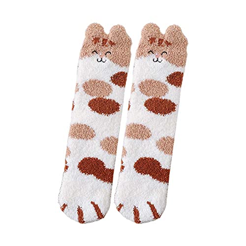 EHOTER Lustige Katzenpfoten-Flauschige Socken, 5 Stile, Wadensocken für Zuhause, Bodensocken, Winter, Thermo, gemütlich, Bettsocken, Korallenfleece, Crew-Socken für Damen und Mädchen, khaki, One size von EHOTER