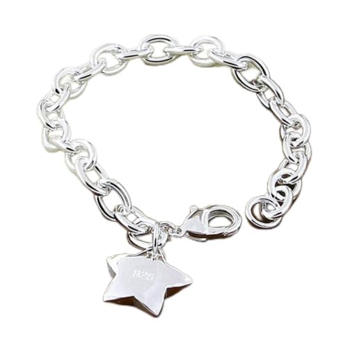 EHOTER Sterling Silber Armbänder Für Damen Vintage 925 Massives Silber Armband Handgefertigt Poliert Stern Anhänger Armreif Verstellbar Glänzend Mode Damen Schmuck Geschenk Für Geburtstagspaar von EHOTER
