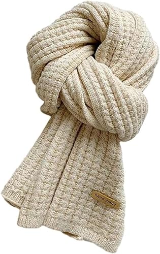 EHOTER Strickschal Warm Langschal Gestrickt Winterschal Einfarbig Mode Groß Verdickt Wollschal Vintage Unisex Schals Deckenschal Halstuch für Damen Mädchen Herren Junge Geschenk (Beige,Einheitsgröße) von EHOTER