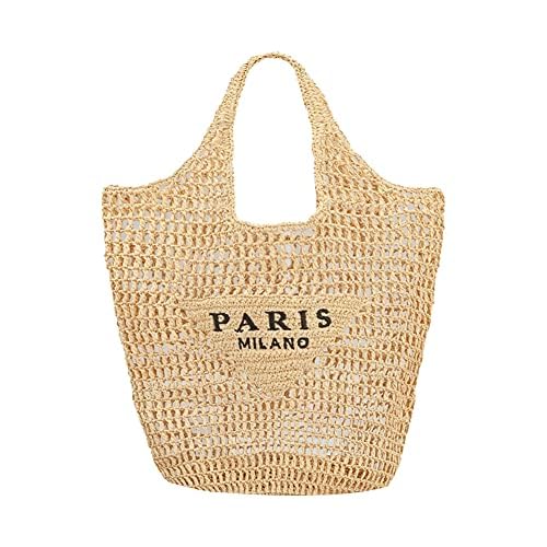 EHOTER Tragetasche aus Strohgeflecht Lässige Strandtasche aus Webstoff Faltbare Reise Pooltasche Damen Große Lässige Schultertasche mit Tasche Perfekt für Picknick Urlau Strand (Braun) von EHOTER