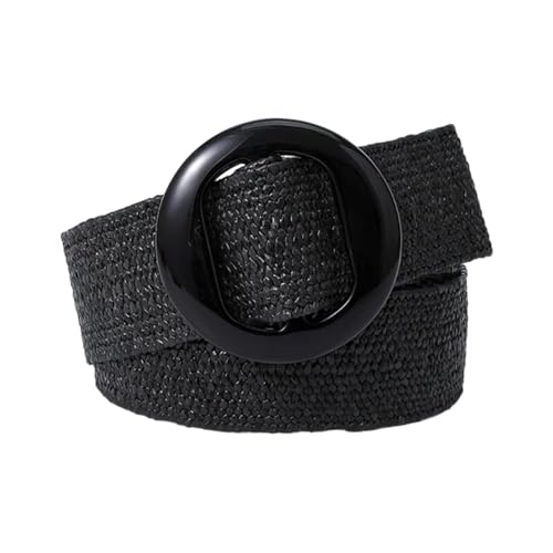 EHOTER Verstellbarer Schnallengürtel für Damen, elastisches Band, gewebt, geflochten, breiter Gürtel, Farbe: Stroh, Vintage, Schwarz , 38 von EHOTER