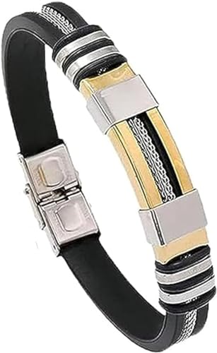 EHOTER Verstellbares Armband für Herren Silikon Wickelarmband Edelstahl Manschettenarmband Titanstahl Magnet Heilung Armband Leder Einfaches Armband Männer Damen Luxus Schmuck Geschenke (Gold) von EHOTER