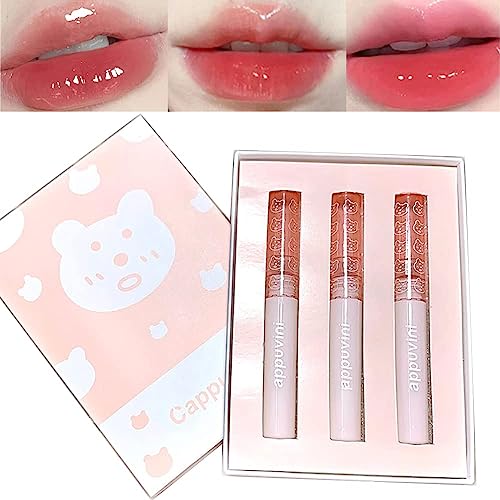 Feuchtigkeitsspendendes Lipgloss Lip Stain 3 Stück, Lang anhaltender Mirror Lipgloss, Seidiger Lippenstift mit Hoher Farbwiedergabe, Natürlich Glänzender Lippenstift für Frauen (A) von EHOTER