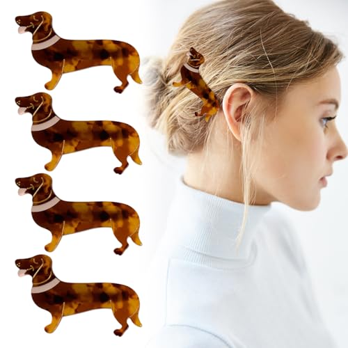 Haarklammer Hund Dackel Acetat Tier Haarspangen Damen Mädchen Klauen Clips für Hundeliebhaber Geschenke Lustige Rutschfeste Haarspange Dackel haarschmuck (A*4) von EHOTER