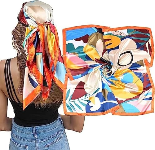 Kopftuch Seidentuch Halstuch für Damen Große Schals Tuch für Frauen Satin Bandana Mädchen Headscarf Haarschmuck Vierecktuch Boho Halstücher Vintage Tuch Schal Haar Schal (90cm*90cm,C) von EHOTER