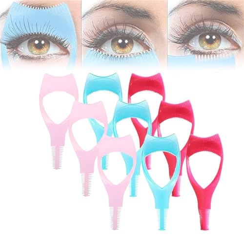 Mascara Shield Applicator Guard 3 in 1 Wimpern Werkzeuge Augen Make Up Eyelid Shield Wimpern Schablone Bürsten Wimperntusche Guide Kamm Tool für Damen Mädchen Anfänger (Bunt*9) von EHOTER