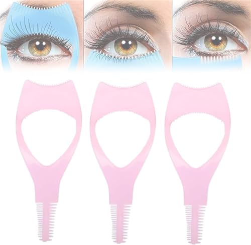 Mascara Shield Applicator Guard 3 in 1 Wimpern Werkzeuge Augen Make Up Eyelid Shield Wimpern Schablone Bürsten Wimperntusche Guide Kamm Tool für Damen Mädchen Anfänger (Rosa*3) von EHOTER