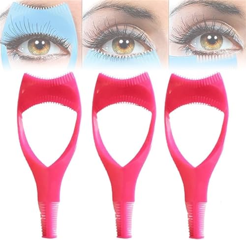 Mascara Shield Applicator Guard 3 in 1 Wimpern Werkzeuge Augen Make Up Eyelid Shield Wimpern Schablone Bürsten Wimperntusche Guide Kamm Tool für Damen Mädchen Anfänger (Rosenrot*3) von EHOTER