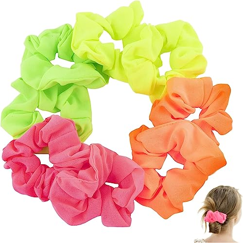 Neonfarbe Haargummi 8 Stück Scrunchies Damen Seide Haarbänder Elastische Haarbänder für Pferdeschwanz Halter Gummibänder für Damen Frauen Mädchen Haarschmuck Party Kostüm Accessoires von EHOTER