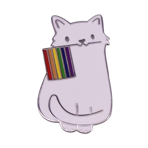 EHOTER Niedliche Weiße Katzen-Brosche Regenbogen-Flagge Anstecknadel Schlicht Modisch Metall-Accessoires Kleidung Schmuck Geschenke für Freunde (A) von EHOTER