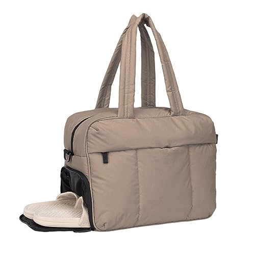 Sporttasche für Damen Gesteppte Nylon-Reisetasche mit Schuhfach Handgepäck Reisetasche Gym Tasche Schwimmtasche Trainingstasche Large Capacity Travel Bag Leichte Trainingstasche (Khaki) von EHOTER