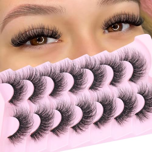 Wimpern Fake Lashes Natural Look Russian Strip Cat Eye 3D Künstlich Falsch Wimpern D Curl Natürliche Wispy Wimpern Weiche Faux Flauschig Wimpern Damen Mädchen Geschenk von EHOTER