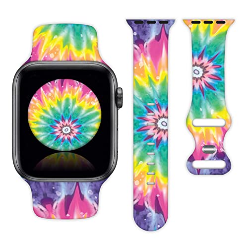 Summer Rainbow Boho Tie Dye Watch Band Compatible with Apple Watch 38mm 40mm 41mm 42mm 44mm 45mm for Women Men Gifts Sport Silicone Wristbands Strap for IWatch Series 7 6 5 4 3 2 1 SE (42mm/44mm/45mm/4mm/4555 mm) von ehovpo