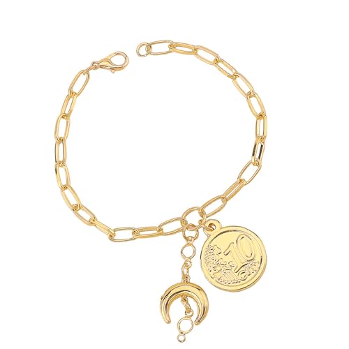 EHZBRCN Einstellbare 14K Gold Celestials Charm Armband Mit Mondsternarmband Elegantes Handgelenk Kettenzubehör Für Strandeleganzen von EHZBRCN