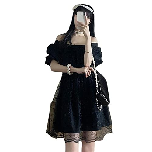 EIASER Niedlicher Lolita-Kleiderrock Lolita Kleid Sommer Sweet Princess Style Lace Bow Girl Puffy Dress (Color : Black, Size : L) von EIASER