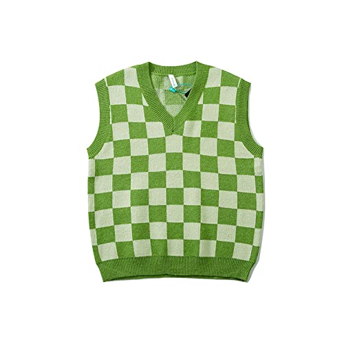 EIBA Sweater Vest,Herren Strickpullover Weste Mode Grün Schachbrett Jacquard V-Ausschnitt Herbst Warm Ärmellos Strick Pullover Gilet Lässig Locker Paar Weste Strick Tanktops,S EIBA Sweater Vest,Herren Strickpullover Weste Mode Grün Schachbrett Jacquard V-Ausschnitt Herbst Warm Ärmellos Strick Pullover Gilet Lässig Locker Paar Weste Strick Tanktops,S von EIBA