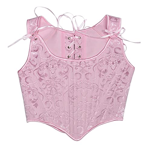 LIUYUYOUGO Korsett Damen Sexy,Korsetts Für Frauen Sexy Schlank Einfarbig Rosa Jacquard Bustier Korsett Tops Satin Lace Up Ohne Knochen Vollbrust Push Up Korsett Shapewear Mieder Vintage Party Clubw von LIUYUYOUGO