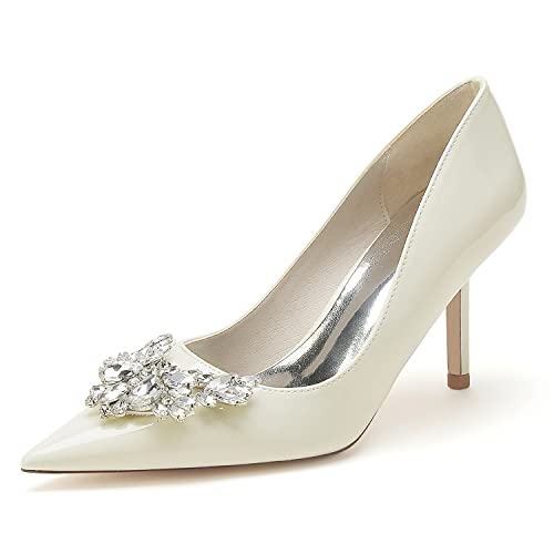EICOFF Brautschuhe Damen Pumps Geschlossene Zehe Stilettos High Heels Strass Slip Auf Absatzschuhe Hochzeiten Partys Kleid Gericht Schuhe,Beige,39 EU von EICOFF