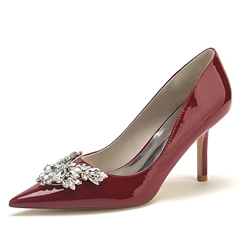 EICOFF Brautschuhe Damen Pumps Geschlossene Zehe Stilettos High Heels Strass Slip Auf Absatzschuhe Hochzeiten Partys Kleid Gericht Schuhe,Burgundy,43 EU von EICOFF