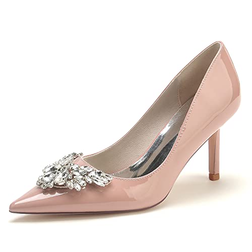 EICOFF Brautschuhe Damen Pumps Geschlossene Zehe Stilettos High Heels Strass Slip Auf Absatzschuhe Hochzeiten Partys Kleid Gericht Schuhe,Nude pink,37 EU von EICOFF