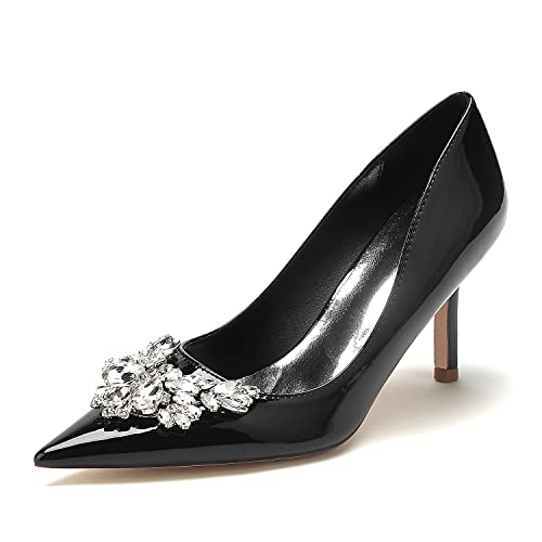 EICOFF Brautschuhe Damen Pumps Geschlossene Zehe Stilettos High Heels Strass Slip Auf Absatzschuhe Hochzeiten Partys Kleid Gericht Schuhe,Schwarz,36 EU von EICOFF