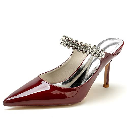 EICOFF Brautschuhe Damen Slingpumps mit Stiletto und Spitzen Geschlossene Zehen Pumps Strass Kleid Partei Hochzeit Arbeitschuhe,Burgundy,37 EU von EICOFF