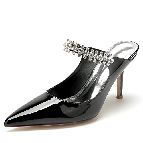 EICOFF Brautschuhe Damen Slingpumps mit Stiletto und Spitzen Geschlossene Zehen Pumps Strass Kleid Partei Hochzeit Arbeitschuhe,Schwarz,42 EU von EICOFF