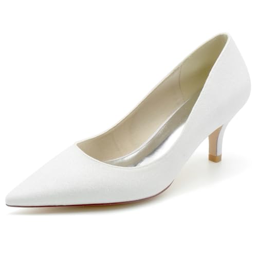 EICOFF Brautschuhe Damen Slip Auf Pumps mit Stiletto und Geschlossener Spitze Absatzschuhe Hochzeit Kleid Arbeitschuhe,Weiß,39 EU von EICOFF