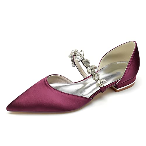 EICOFF Brautschuhe Flach Damen Geschlossene Zehen Slip On Niedriger Absatz Hochzeitsschuhe mit Strass Kleiderpumps,Burgundy,37 EU von EICOFF