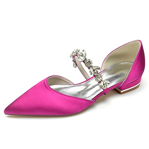 EICOFF Brautschuhe Flach Damen Geschlossene Zehen Slip On Niedriger Absatz Hochzeitsschuhe mit Strass Kleiderpumps,Rose,37 EU von EICOFF