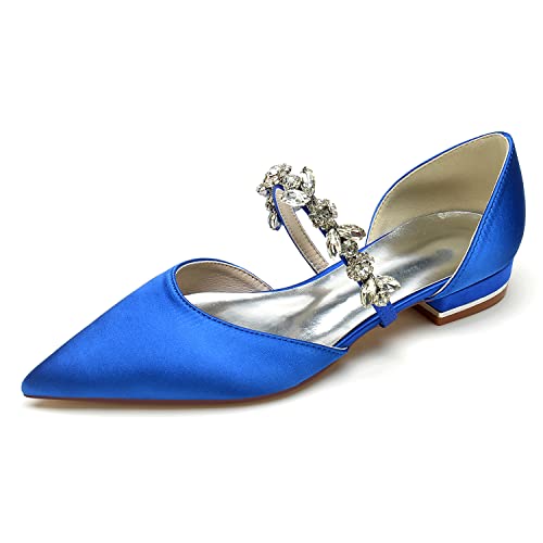 EICOFF Brautschuhe Flach Damen Geschlossene Zehen Slip On Niedriger Absatz Hochzeitsschuhe mit Strass Kleiderpumps,Royal Blue,37 EU von EICOFF