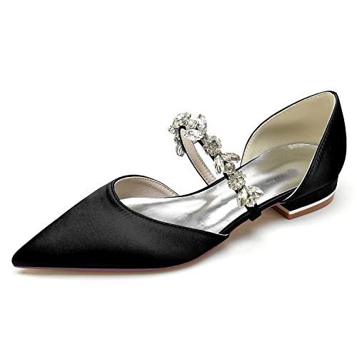 EICOFF Brautschuhe Flach Damen Geschlossene Zehen Slip On Niedriger Absatz Hochzeitsschuhe mit Strass Kleiderpumps,Schwarz,37 EU von EICOFF